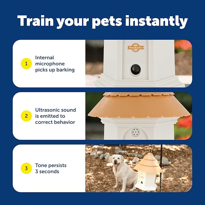 PetSafe Deluxe Outdoor Ultrasonic Bark Control - Elite No Barking Deterrent for All Dog Sizes - Up to 1/4 Acre (50 ft) Coverage - Weatherproof - Timer for Scheduled Activation - Bird House Design