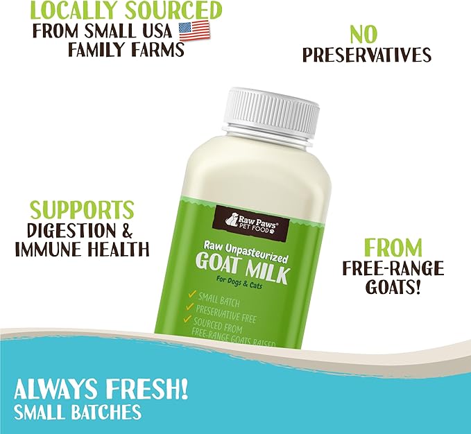 Raw Paws Raw Unpasteurized Goat Milk for Dogs & Cats, 16-oz, 14 Pack - Pet Milk Replacer for Puppies & Kittens, Goat Supplement for Dogs, Sensitive Stomach Dog Food Topper, Frozen Raw