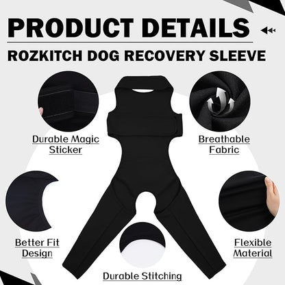 ROZKITCH Dog Surgery Recovery Sleeve for Rear Right Left Leg, Adjustable Pet Prevent Licking Wound Elbow Protector, Surgical Pants Hind Leg Back for Sprain ACL CCL Arthritis Joint Care Black L