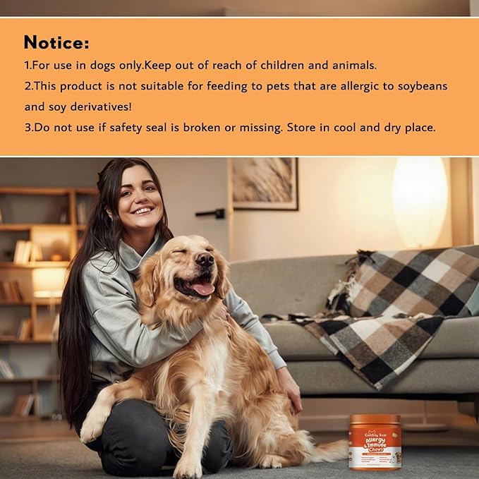 Dog Allergy Chews for Skin Itching, Itch Relief for Dogs, Allergy Support Multivitamin for Seasonal Allergies,Omega 3 Fish Oil for Healthy lmmune System Support, 120 Chews, Chicken Flavor