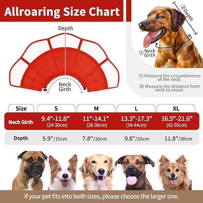 Allroaring Dog Cone Collar, Soft Dog Cones for Medium Dogs After Surgery, Adjustable Pet Cone for Dogs to Stop Licking, Breathable Doggie Elizabethan Collar for Wound Care Spay Neuter, Red M
