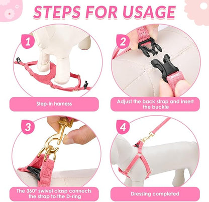 SlowTon Dog Harness Small Sized Dog - Soft XXS Dog Harness and Leash Set No Pull No Chock, Adjustable Lightweight Puppy Harness for XS Small Medium Dogs Cats (Solid Pink, XS)