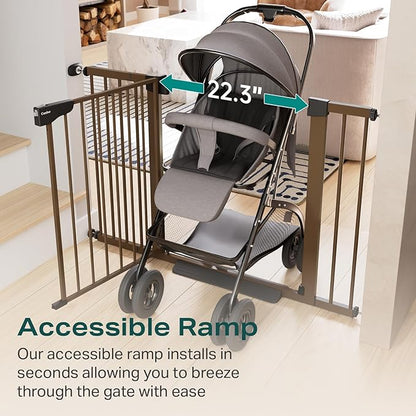 Cumbor 29.7-46" Baby Gate for Stairs, Mom's Choice Awards Winner-Auto Close Dog Gate for the House, Easy Install Pressure Mounted Pet Gates for Doorways, Easy Walk Thru Wide Safety Gate for Dog, Brown