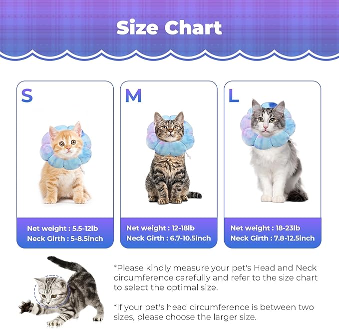 Flower Cat Cone, Uadonile Adjustable Cat Cone Collar, Soft Dog Elizabethan Collar Recovery E Collar After Surgery, Recovery E-Collar for Kittens/Puppies and Cats Recovery(Tie-dye Purple Blue, S)