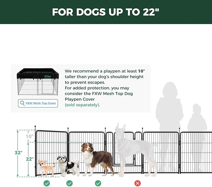 FXW Rollick Unleashed Dog Playpen for Indoor, Yard, RV Camping, 32 inch 16 Panels for Small and Medium Dogs, Black│Patented