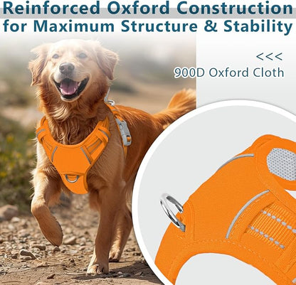 BARKBAY Dog Harness No Pull Oxford with ID Tag Pocket - Heavy Duty, Reflective, Easy Control for Large Dogs(Pumpkin Oxford,M)