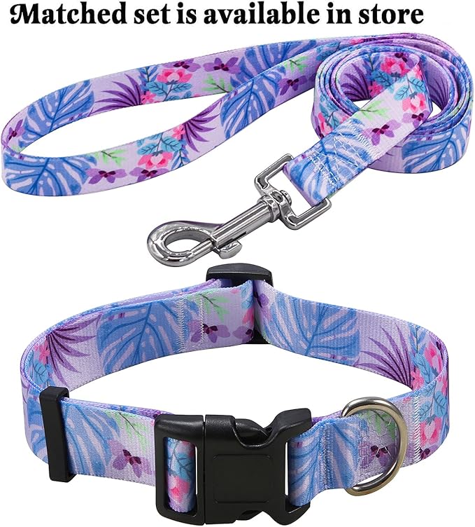 Mihqy Dog Collar with Bohemia Floral Tribal Geometric Patterns - Soft Ethnic Style Collar Adjustable for Small Medium Large Dogs (Purple Flower, L