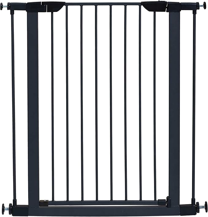 MidWest Homes for Pets 39-Inch High Walk-Thru Pressure Mounted Steel Dog Gate, Expands to 38 Inches Wide, Includes 3-inch Extensions, Textured Graphite