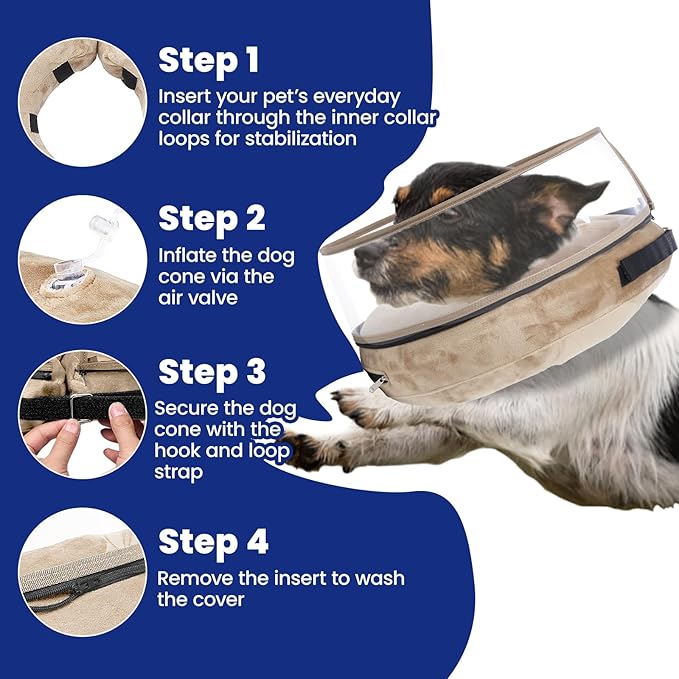 BARKLESS Dog Cone, Inflatable Dog Cone After Surgery for Small Medium Breeds, Soft Surgery Collar with Enhanced Anti-Licking Guard Shield for Pets, Patented Protective Donut Collar