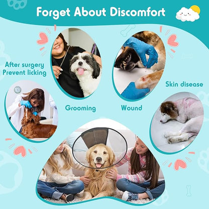 Dog Cone Collar, Transparent Recovery Cone for Large Medium Small Dogs, Soft Elizabethan Collar After Surgery to Prevent Licking Wound, Enhanced Visibility Patented