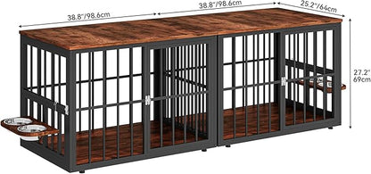 YITAHOME 77.6" Large Corner Dog Crate Furniture for 2 Dogs, Steel Frame Cage with Double Doors & Bowls & 3 Doors, Double Dog Crate Furniture TV Stand for Medium Large Dogs, Brown