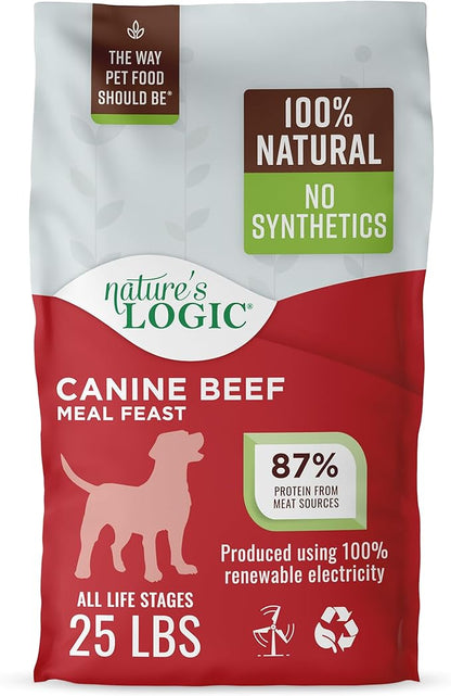 Nature's Logic Dry Dog Food - 100% Natural - No Synthetics - for All Ages, Sizes, Breeds - Free from Common Allergens, High Protein - Beef Meal Feast, 25lbs