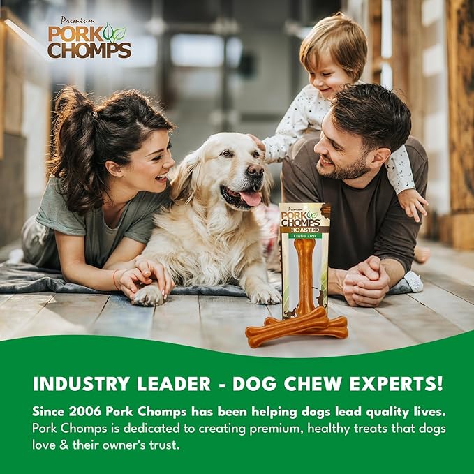 Pork Chomps Roasted Pressed Pork Skin Dog Chew, 7-inch Bone, 1 Count (Pack of 5)