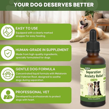 Ourea Separation Anxiety Relief for Dogs, Calming Care for Dogs, Helps Relieve Anxiety During Separation, Valerian Root for Anxiety Drops, Easy to Use (2 fl oz)