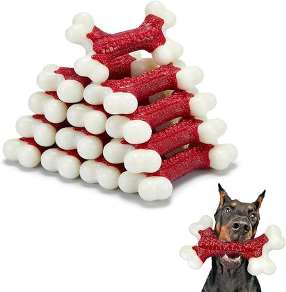 Kseroo 10-Pack Indestructible Dog Toys for Aggressive Chewers: Beef Flavored Hard Nylon Bone Chew Toys, Tough Dog Chew Toys for Large Dogs, Dog Toys to Keep Them Busy for Medium Large Breed, Red