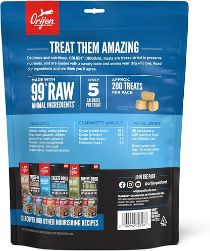 ORIJEN Grain Free High Protein Freeze Dried Dog Treats Original Recipe 8oz Bag