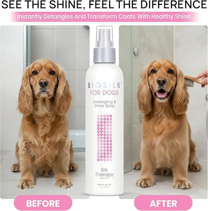 BioSilk for Dogs Detangling Spray with Shine Support, Lightweight Leave in Grooming Mist That Helps Smooth Coats, Detangle, and Add Shine Without Buildup, 8 Fl Oz - 6 Pack