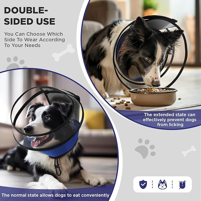 Soft Dog Cone for Dogs After Surgery,Transparent Breathable Dog Cone Collar for Small Large Medium Size Dog,Adjustable Depth Pet Recovery Collars,Elizabethan Collar for Dogs Stop Licking (Blue-XL)