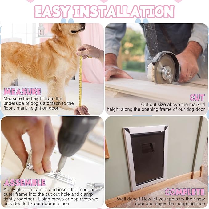 SmarketBuy Aluminium Extra Large Dog Door 17.5" W x 27.7" H Weatherproof Aluminum Frame Pet Door with Sliding Lock Panel Easy to Install Durable Magnetic Double Flaps Pet Door for Dogs Up to 220LBS