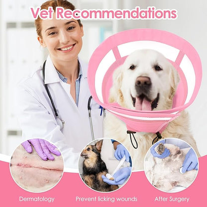 SAWMONG Soft Cone for Dogs – Large Dog Recovery Collar, Adjustable E-Collar to Stop Licking After Surgery (L, Pink)