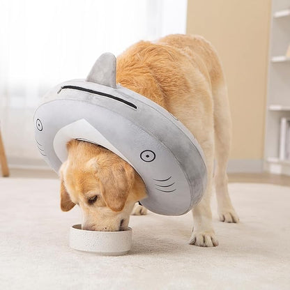 Dog Cone Inflatable Widen Dog Neck Donut Collar, Soft Cone Alternative After Surgery for Large Medium Small Dogs to Stop Licking, Shark, Medium