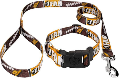 Country Brook Petz - Deluxe Black and Gold Football Fan Dog Collar and Leash - Sports and Athletics Collection Featuring Spirited Designs (5/8 Inch, Small)