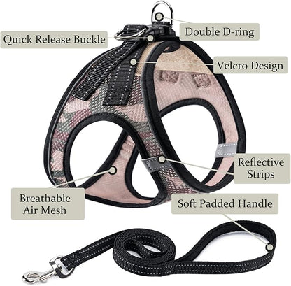 Dog Harness with Leash Set, No Pull Adjustable Reflective Step-in Puppy Pet Vest Harnesses for Small Medium Large Dogs and Cats,Camo Set XXS