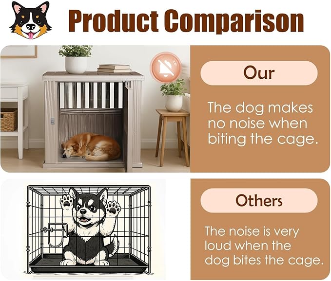 42 Inch Dog Crate Furniture Lockable Dog Kennel Indoor for Large Dogs and Medium Heavy Duty Pet Crate Decorative Pet Cage End Table,Grey