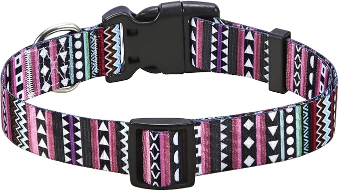 Mihqy Dog Collar with Bohemia Floral Tribal Geometric Patterns - Soft Ethnic Style Collar Adjustable for Small Medium Large Dogs（Bohemian Purple,L）