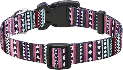 Mihqy Dog Collar with Bohemia Floral Tribal Geometric Patterns - Soft Ethnic Style Collar Adjustable for Small Medium Large Dogs（Bohemian Purple,M）