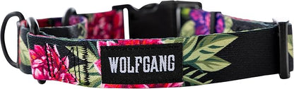 Wolfgang Heavy Duty Martingale Dog Collar with Quick Release Nylon Buckle for Walking & Training, DarkFloral Print, Large