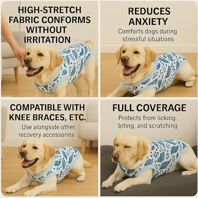 PetWarm Male Dog Recovery Suit for After Neuter Surgery, Cone of Shame Alternatives, Pet Surgical Recovery Pajamas Dog Onesie for Spay Neuter, Marine Animal Patterns, Blue, L