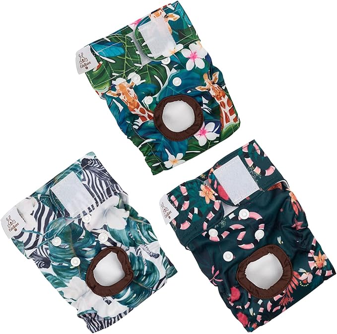 CuteBone Dog Diapers Female Washable Small Medium Large 3 Pack Reusable Doggie Diapers Puppy Period Pants for Doggy Heat Cycle Peeing