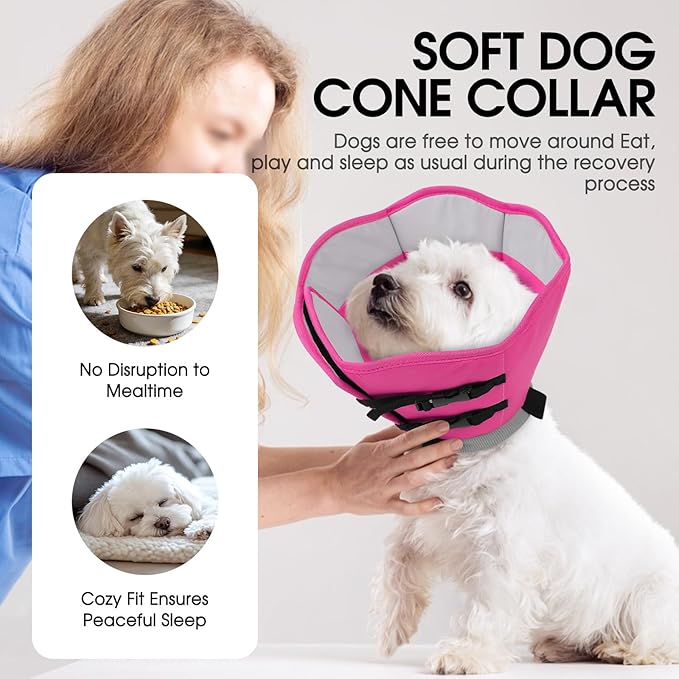 SUNFURA Soft Dog Cone, Adjustable Dog Cone Collar Alternative for Large Dogs, Comfy Pet Cones for Dogs to Stop Licking, Protective E-Collar After Surgery for Wound Healing, Pink XL