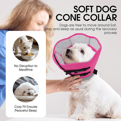 SUNFURA Dog Cone, Soft Cone for Dogs to Stop Licking, Dog E-Collar Alternative After Surgery for Medium Large Dogs, Pet Cones Collar for Wound Healing with Adjustable Buckle, Pink L