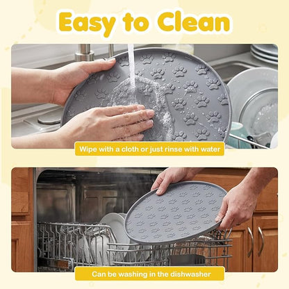 Silicone Pet Food Mat, Dog Dish Mat, Dog Cat Food Mats Small, Silicone Mats for Dogs Bowls, Waterproof Non-Slip Dogs Cat Water Bowl Placemat with Raised Edge, Gray