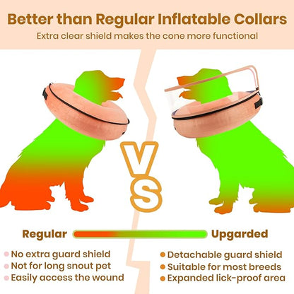 BARKLESS Dog Cone, Inflatable Dog Cone After Surgery, Soft Surgery Collar with Enhanced Anti-Licking Guard Shield for Pets, Patented Protective Donut Collar (Orange, M (Neck: 8"-11"))