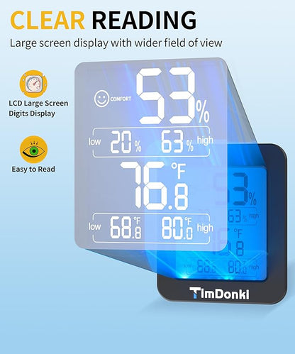 Digital Hygrometer with Max and Min Records 10s Fast Refresh Accurate-Hygrometer Room Thermometer Indoor for Home/Bedroom/Baby Room/Office/Greenhouse/Cellar (Black)