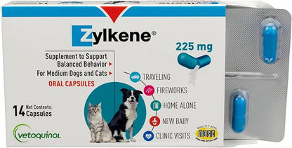 Vetoquinol Zylkene - Calming Oral Support for Medium Dogs & Large Cats - Supports Behavior & Occasional Anxiety - for Boarding, Vet Visits & Celebrations - Non-Drowsy & Lactose-Free - 14 Capsules