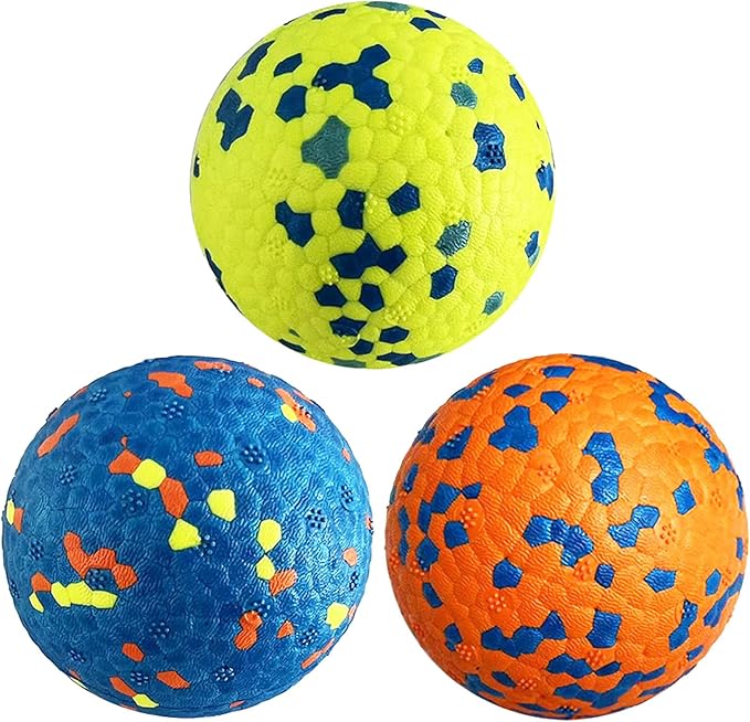 CAISHOW 3Pack Dog Ball Toys Indestructible Float On Water Fetch Bouncy Durable Solid Rubber Ball for Puppy Small and Medium Dogs Playing Toys (3Pcs-2.55'')
