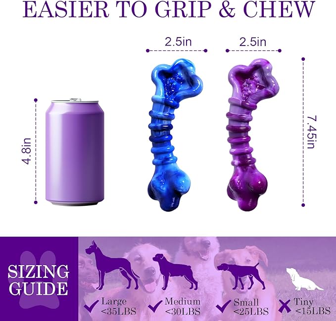 Kseroo 2-Pack Dog Chew Toys for Aggressive Chewers: Indestructible Dog Toys for Large Breed, Tough Dog Chew Bones to Keep Them Busy, A for Large Dogs
