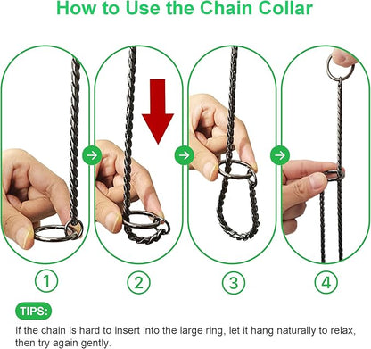 Dog P Snake Chain Chrome Plated Metal Dog Training Choke/Collar-Fully Guaranteed Against Rust Tarnish or Breakage-Recommended for Professional Training (Black, 5mm * 28")