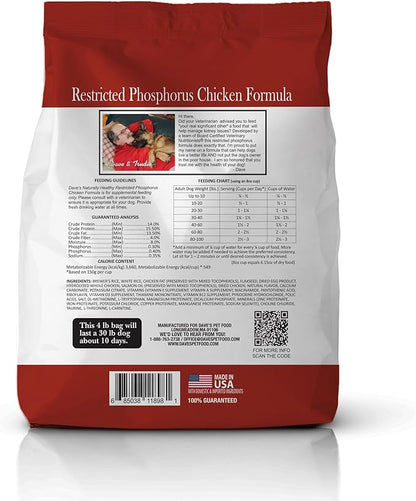 Dave’s Pet Food Kidney Care Dog Food (Chicken Formula Crumble), Non-Prescription, Low Phosphorus, Low Protein , Renal Kidney Support, Vet Formulated, 4 lb