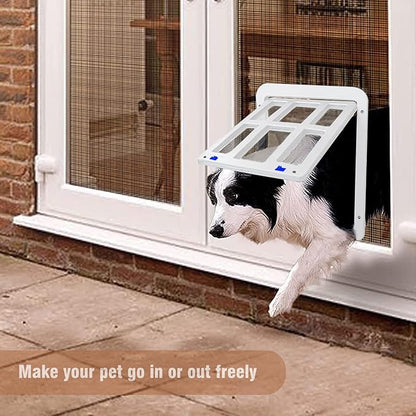 Dog Screen Door for Sliding Screen Door Pet Screen Door with Flap Lockable Suitable for Dog and Cat-White