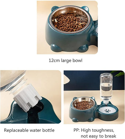 Compact Dog Feeding Station Automatic Water Bottle Removable Stainless Steel Dish Spill Design Double Dog Bowls with Water Bottle