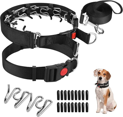 Prong Training Collar with Comfort Tips and Quick Release Snap Buckle - Dog Choke Pinch Collar with Nylon Cover - Classic Collar and Leash
