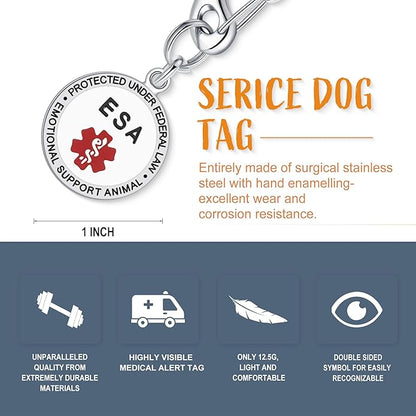 Service Dog Tag/ESA Animal Tag - Double Sided with Federal Protection & Red Medical Alert Symbol| Easily Attach to Collar, Harness, Vest | Service Dog Identification Tag