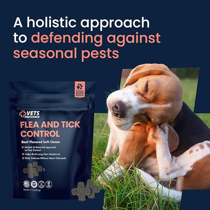 Vets Preferred Flea and Tick Prevention for Dogs Chewable - Daily Defense Without Harsh Chemicals - Immune Support & Antioxidant Protection - Beef Flavored - 90 Soft Chews