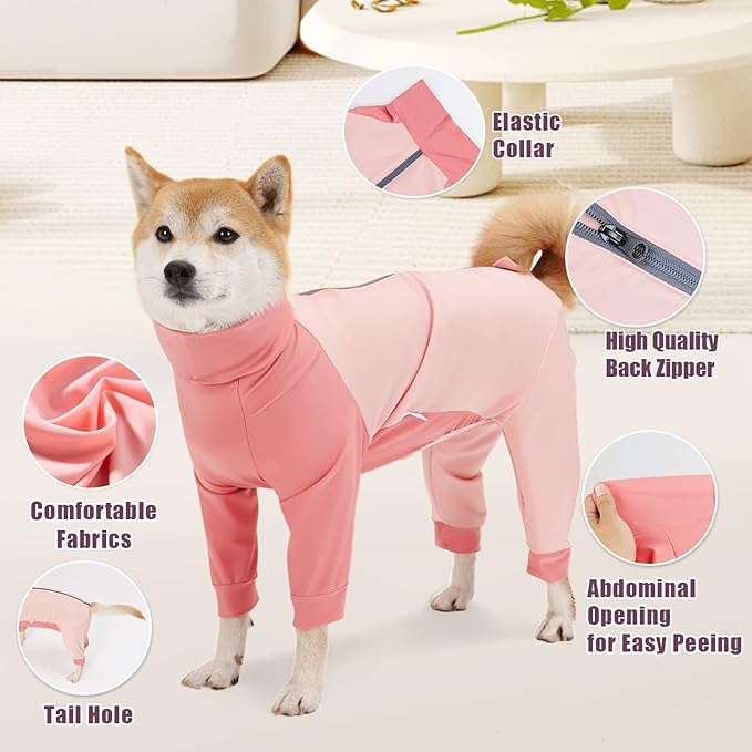 Dog Recovery Suit for Surgery Dog Onesie for Female and Male E-Collar Alternative Anti Shedding Pajamas Long Sleeve Claming Bodysuit Pink XXXL
