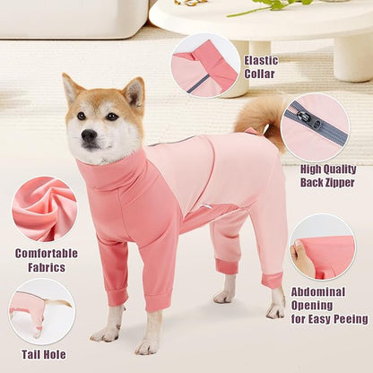 Dog Recovery Suit for Surgery Dog Onesie for Female and Male E-Collar Alternative Anti Shedding Pajamas Long Sleeve Claming Bodysuit Pink M